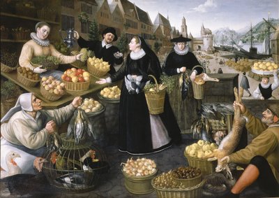 Een Allegorie van de Herfst: een Fruit- en Groentekraam boven de Weinmarkt in Frankfurt am Main door Georg and Valkenborch Lucas Van Flegel