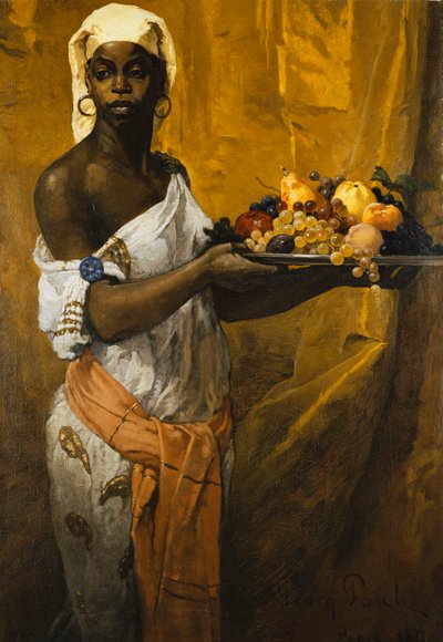Een Zwarte Vrouw met een Schaal Fruit door Georg Vilhelm Pauli