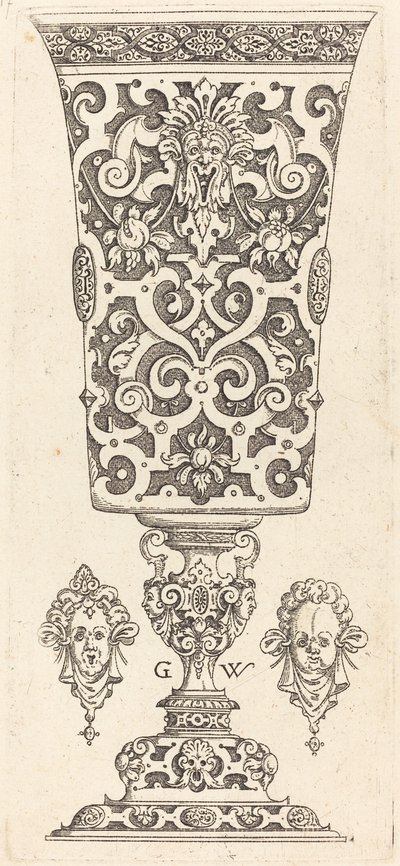 Beker met voet versierd met twee grote schelpen door Georg Wechter I