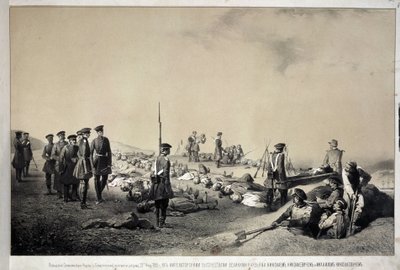 Grootvorsten Nikolai Nikolaevich en Michael Nicolaevich bezoeken een redoute na een aanval op 12 februari 1855 door Georg Wilhelm Timm