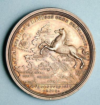 Medaille ter herdenking van de troonsbestijging van George I door Georg Wilhelm Vestner