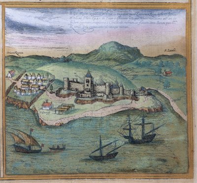 Elmina uit Civitates Orbis Terrarum, c.1572 door Georg Braun und Franz Hogenberg
