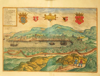Bergen uit Civitates Orbis Terrarum door Georg Braun door Georg Braun and Hogenberg Franz