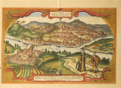 Boedapest uit Civitates Orbis Terrarum door Georg Braun and Hogenberg Franz