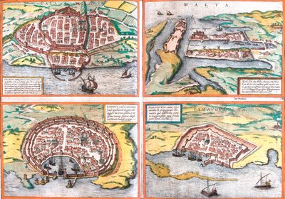 Cagliari, Malta, Rhodos, Famagusta, Italië, Malta, Griekenland, Cyprus door Georg and Hogenberg Franz (1535 90) Braun