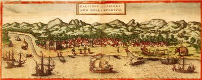 Calicut door Georg and Hogenberg Franz (1535 90) Braun