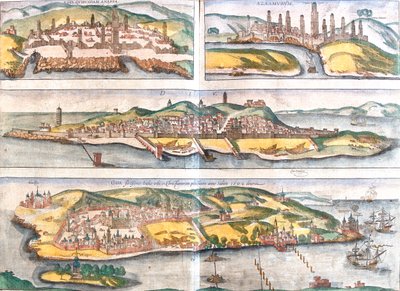 Casablanca, Azemmour, Diu, Goa, Marokko, India door Georg and Hogenberg Franz (1535 90) Braun