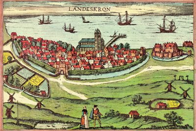 Stad Landskrona, een anti-Hanzestad, Denemarken door Georg and Hogenberg Franz (1535 90) Braun
