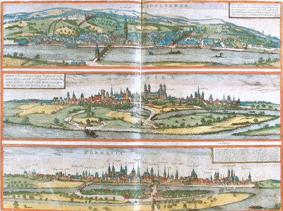 Heidelberg, Speyer, Worms, Duitsland door Georg and Hogenberg Franz (1535 90) Braun