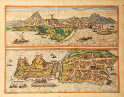 Heraklion, Candia en Corfu uit Civitates Orbis Terrarum door Georg Braun door Georg Braun and Hogenberg Franz