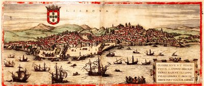 Lissabon, Portugal door Georg and Hogenberg Franz (1535 90) Braun