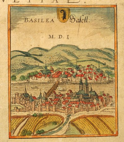 Kaart van Basel uit Civitates Orbis Terrarum door Georg Braun and Hogenberg Franz