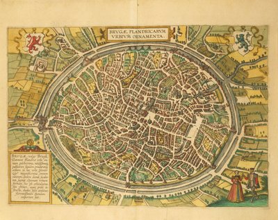 Kaart van Brugge uit Civitates Orbis Terrarum door Georg Braun and Hogenberg Franz
