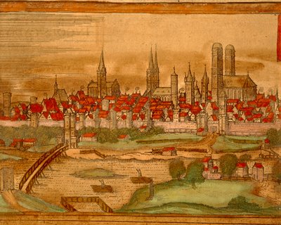 Kaart van de Stad München uit Civitates Orbis Terrarum door Georg Braun door Georg Braun and Hogenberg Franz