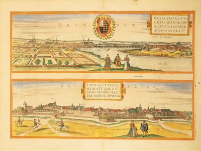 Kaart van Dresden en Leipzig uit Civitates Orbis Terrarum door Georg Braun and Hogenberg Franz