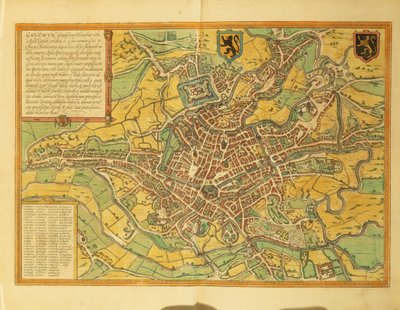 Kaart van Gent, Gand uit Civitates Orbis Terrarum door Georg Braun and Hogenberg Franz