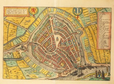 Kaart van Gouda uit Civitates Orbis Terrarum door Georg Braun and Hogenberg Franz