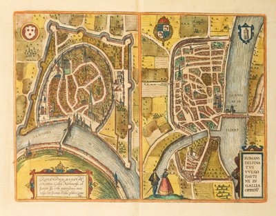 Kaart van Grenoble en Le Mans uit Civitates Orbis Terrarum door Georg Braun door Georg Braun and Hogenberg Franz