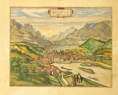 Kaart van Innsbruck uit Civitates Orbis Terrarum door Georg Braun door Georg Braun and Hogenberg Franz