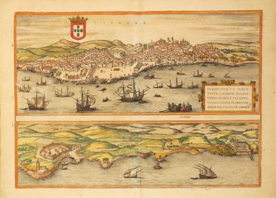 Kaart van Lissabon en Cascais uit Civitates Orbis Terrarum door Georg Braun door Georg Braun and Hogenberg Franz