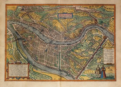 Kaart van Lyon, Frankrijk, uit Civitates Orbis Terrarum door Georg Braun and Hogenberg Franz