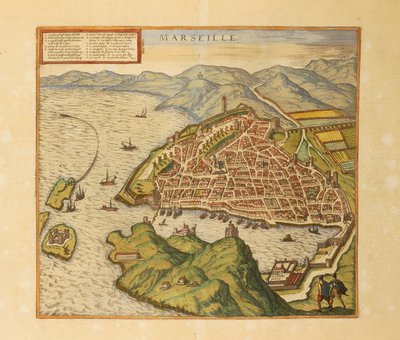 Kaart van Marseille uit Civitates Orbis Terrarum door Georg Braun and Hogenberg Franz