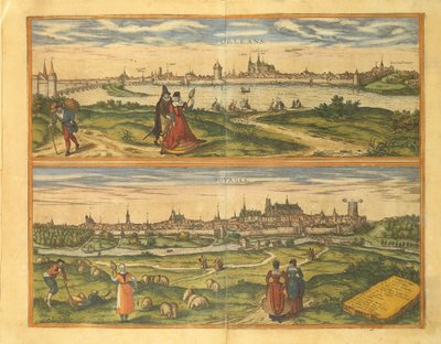 Kaart van Orléans en Bourges uit Civitates Orbis Terrarum door Georg Braun door Georg Braun and Hogenberg Franz