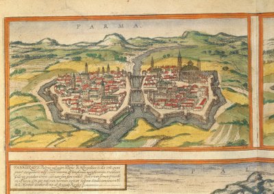 Kaart van Parma uit Civitates Orbis Terrarum door Georg Braun and Hogenberg Franz