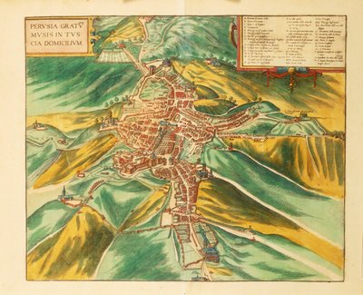 Kaart van Perugia uit Civitates Orbis Terrarum door Georg Braun door Georg Braun and Hogenberg Franz