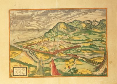 Kaart van Pesaro uit Civitates Orbis Terrarum door Georg Braun and Hogenberg Franz