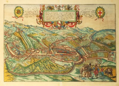 Kaart van Serravalle Scrivia, regio Piëmont uit Civitates Orbis Terrarum door Georg Braun door Georg Braun and Hogenberg Franz