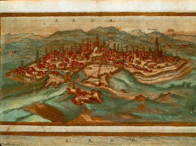 Kaart van Siena uit Civitates Orbis Terrarum door Georg Braun and Hogenberg Franz