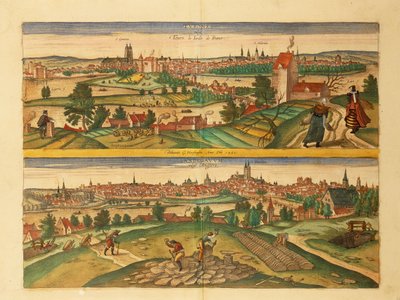 Kaart van Tours en Angers uit Civitates Orbis Terrarum door Georg Braun and Hogenberg Franz