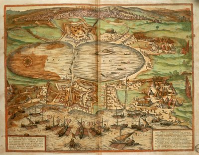 Kaart van Tunis, Tunesië, uit Civitates Orbis Terrarum door Georg Braun and Hogenberg Franz