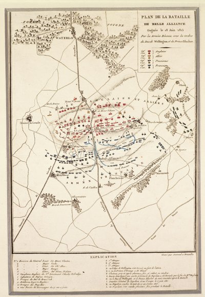 Kaart van de Slag bij Waterloo door Georg Braun and Hogenberg Franz