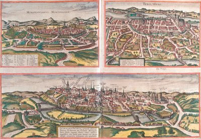 Montpellier, Tours, Poitiers, Frankrijk door Georg and Hogenberg Franz (1535 90) Braun