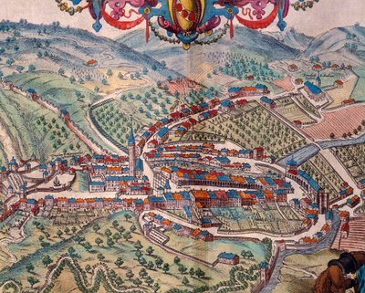 Uitzicht op Serravalle Scrivia door Georg Braun and Hogenberg Franz
