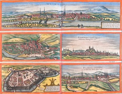 Weimar, Jena, Erfurt, Gotha, Fulda, Duitsland door Georg and Hogenberg Franz (1535 90) Braun