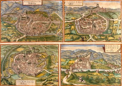Wissembourg, Rouffach, Colmar, Baden, Frankrijk, Zwitserland door Georg and Hogenberg Franz (1535 90) Braun