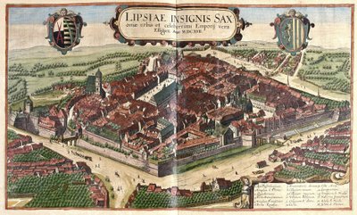 Leipzig, Saksen, Duitsland (gravure) door Georg Braun and Hogenberg Franz