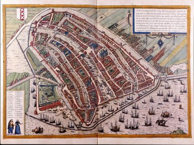 Kaart van Amsterdam. Atlas van Braun en Hogenberg. Amsterdam 1588 door Georg Braun and Hogenberg Franz
