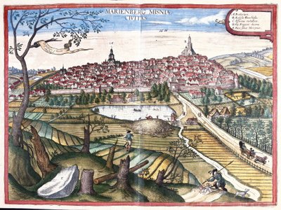 Marienberg, Saksen, Duitsland (ets) door Georg Braun and Hogenberg Franz