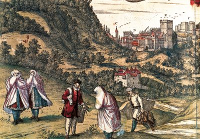 Mauritius van het Alhambra, gravure door George Braun in "Civitatis Orbis Terrarum" geschreven door Franz HOGENBERG (1535-1590), uitgegeven door Gottfried Kempesen in Keulen in zes delen door Georg Braun and Hogenberg Franz