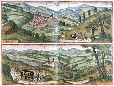 Nocera Umbra (provincie Perugia) en Castelnuovo di Porto (regio Rome), Italië door Georg Braun and Hogenberg Franz