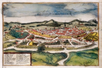 Plattegrond van de stad Montpellier door Georg Braun and Hogenberg Franz