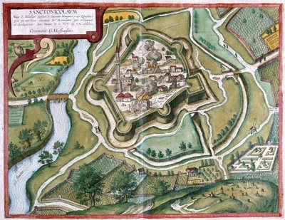 Torokszentmiklos, Hongarije (gravure) door Georg Braun and Hogenberg Franz