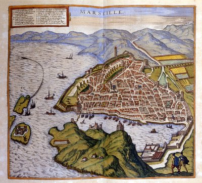 Uitzicht op Marseille uit de Atlas van Braun en Hogenberg door Georg Braun and Hogenberg Franz
