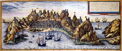 Uitzicht op de stad Aden in Jemen uit de Atlas 