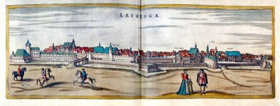 Gezicht op de stad Leipzig in Duitsland. Gravure uit de Atlas van 
