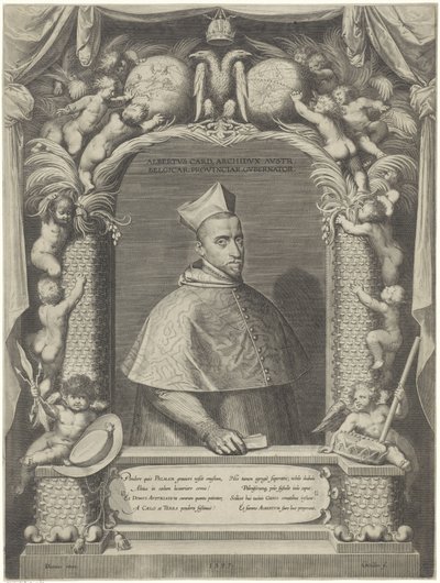 Portret van Albrecht, aartshertog van Oostenrijk, in kardinaals gewaad door Georg van de Velden